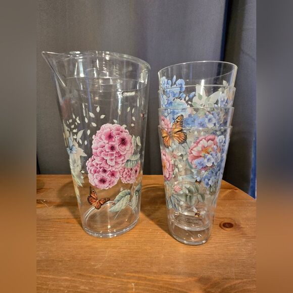Lenox Butterfly Meadow Acrylic Highball Glasses and Matching Pitcher - Picture 2 of 11